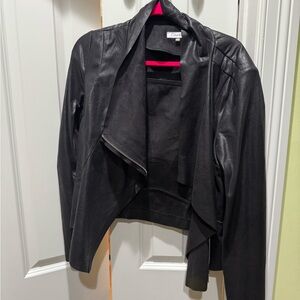 Calvin Klein Black Draped Leather Moto Jacket